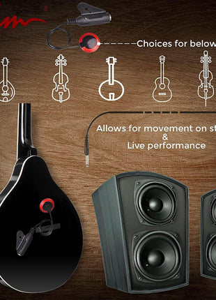ADM Acoustic Mandolin Instrument Kit Music A Style for Kids Students Adults Wood Mandolins Beginner Set With Bag, Tuner, Pick-up, Strap, Strings, Picks and Hanger, Drak Black
