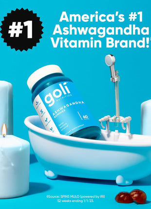 Goli Ashwagandha & Vitamin D Gummy   60 Count   Mixed Berry, KSM 66, Vegan, Plant Based, Non GMO, Gluten Free & Gelatin Free Relax. Restore. Unwind, Pack of 1