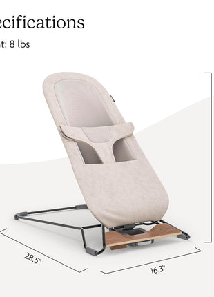 UPPAbaby Mira Bouncer/Portable 2-in-1 Bouncer + Seat Grows With Your Baby/GREENGuardÂ® Gold, JPMA + FSCÂ® certified/Cozy Seat Liner + Storage Bag Included/Charlie (Sand MÃ©lange/Black Chrome/Walnut Wood)