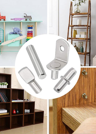 104Pcs Shelf Pins Kit,4 Styles Nickel Plated Shelf Support Pegs,Bookshelf Pegs for Shelves,Cabinet Shelf Bracket Pegs Shelf Pins Holders for Kitchen Furniture & Closet ( 5mm & 1/4inch )