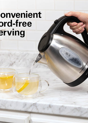 Hamilton Beach 1.7 Liter Electric Tea Kettle, Water Boiler & Heater | Fast Boiling 1500 Watts | BPA Free | Cordless Serving | Auto-Shutoff & Boil-Dry Protection | Stainless Steel | 40880G