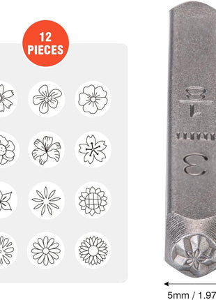 12pcs Plant Theme Metal Stamping kit, 6MM (1/4") Metal Punch Stamping Kit DIY Arts and Crafts Supplies Metal Stamping Accessories, Leather, Wood for Jewelry Stamping kit