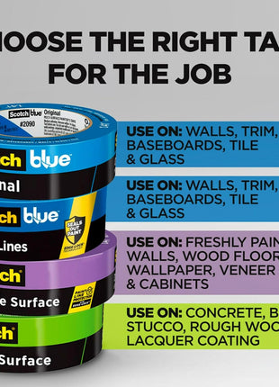ScotchBlue Original Multi-Surface Painters Tape, 2 Inch Wide (1.88 In. x 60 Yds), 3 Rolls, Blue Paint Tape Protects Surfaces and Removes Easily, Masking Tapes for Indoor and Outdoor Use (2090-48EP3)