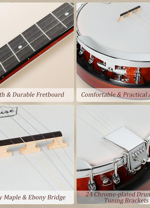 Kmise Banjo 5 String Banjos,Full Size 38 Inch Open or Closed Back | with Resonator, Bridge, Strings Pack, Finger Picks, Strap, Case, Tuner Accessories Set Gift Choice for Adults Beginner