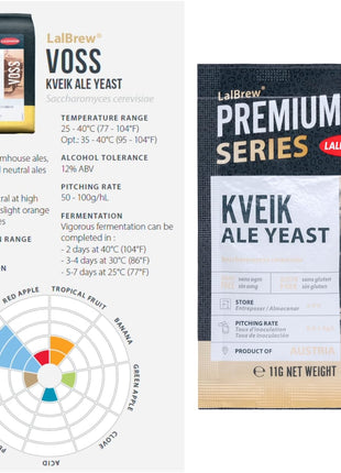 LalBrew VOSS Kveik Brewing Yeast (2 Pack) - Kveik Ale Yeast - Make Beer At Home - 11 g Sachets - Saccharomyces cerevisiae - Sold by CAPYBARA Distributors Inc.