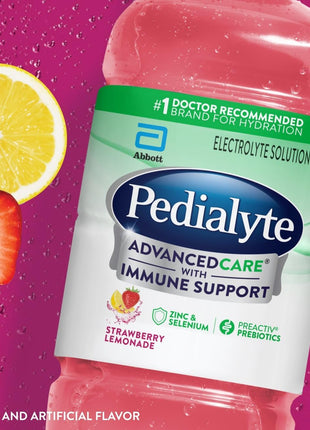 Pedialyte AdvancedCare Electrolyte Drink, Strawberry Lemonade | Hydration Drinks for Adults and Kids to Rapidly Restore Electrolytes, Nutrients for Immune Support, and Prebiotics