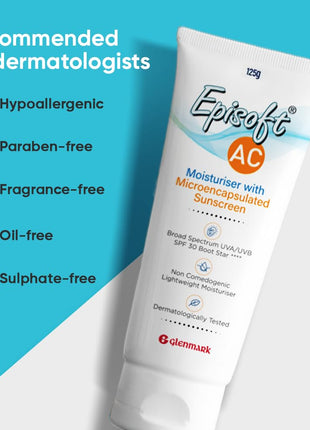Episoft Ac Lightweight Moisturizer With Microencapsulated Spf 30 Sunscreen|Acne Safe|All Skin Types|Paraben & Fragrance Free|Dermatologist Prescribed|Suitable For Men & Women's|125Gm,1 Count