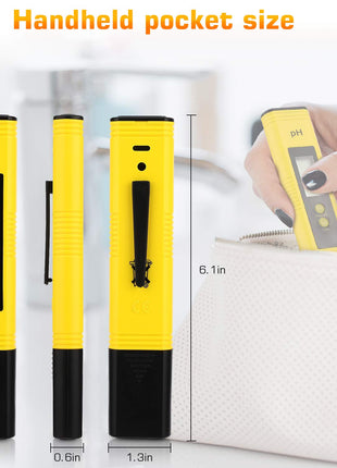 Digital pH Meter Tester Pen for Water, Pre-Calibrated, High Accuracy ±0.01, 0–14 pH Range, Pocket Size for Drinking Water, Pool, Aquarium & Hydroponics (Yellow)