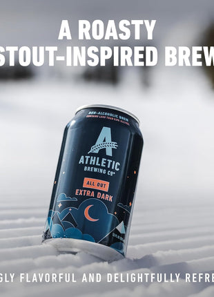 Athletic Brewing Company Craft Non Alcoholic Beer, Extra Dark Brew With Coffee & Chocolate Notes, Pair With Meat, Dried Fruit or Dessert, Vegan, All Out, 12 Pack, 12 FL Oz Cans