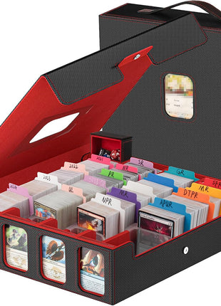 Card Storage Box 3200+ MTG Deck Box with 30 Colorful Divider, 4 Row Commander Trading Card Cases with Portable Handle & Display Windows, Fits for MTG/TCG/Magic Cards, Patented Design