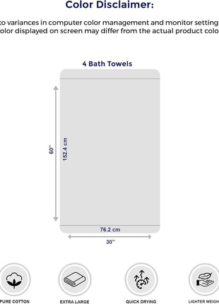 Tens Towels Pack of 4 Extra Large Bath Towels 30 x 60 Inches, 100% Cotton, Larger & Lighter Weight, Quicker to Dry, Super Soft and Absorbent, Perfect for Bathroom, Dark Grey