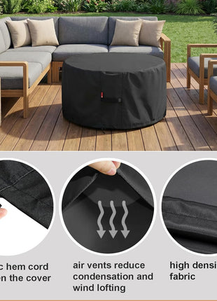 SheeChung Round Gas Fire Pit/Table Cover-Heavy Duty 600D Polyester with PVC Coating Material,100% Weather Resistant and Waterproof,Fits 30 inch,33 inch,34 inch,35 inch,36 inch Fire Pit/Bowl Cover,Black,36 inchDia X 24 inchH