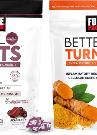 Force Factor Total Beets Soft Chews, 60 Chews & Better Turmeric Joint Support Supplement, 60 Soft Chews