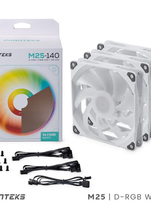 Phanteks M25-140 D-RGB Fan, High-Airflow Radiator Performance, PWM Control up to 1800RPM, ARGB/DRGB Lighting, Daisy-Chain Cable, White, 3 Pack