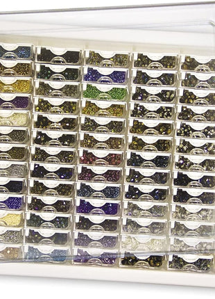 Elizabeth Ward Bead Storage Solutions Plastic Storage Tray and Bead Organizer with 78 Containers of Various Sizes, Tray, and Lid for Beads, Clear
