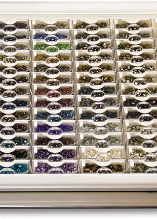 Elizabeth Ward Bead Storage Solutions Plastic Storage Tray and Bead Organizer with 78 Containers of Various Sizes, Tray, and Lid for Beads, Clear