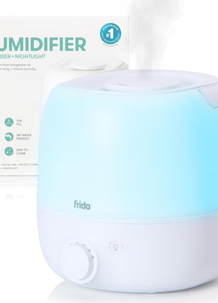 Frida Baby 3-in-1 Cool Mist Humidifier for Large Rooms, Top Fill Humidifier for Bedroom, Allergy Relief, 60 Hour Runtime + Nightlight, Auto Shut-Off, Quiet, Carry Handle, Essential Oil Diffuser