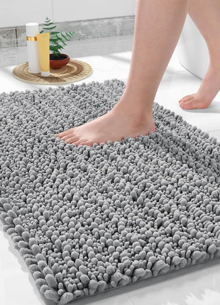Yimobra Bathroom Rugs Non-Slip Washable – Extra Soft & Absorbent Chenille Bath Mat, Quick-Dry Plush Shaggy Floor & Vanity Bath Rugs for Tub & Shower, Modern Home Decor Accessories, 24 x 17, Grey
