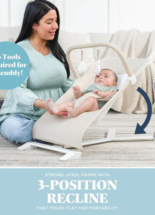 Baby Delight Alpine Deluxe Portable Bouncer, Infant, 0-6 Months, 100% GOTS Certified Cotton Fabrics, Organic Oat