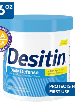 Desitin Daily Defense Baby Diaper Rash Cream with 13% Zinc Oxide, Barrier Cream to Treat, Relieve & Prevent Diaper Rash, Hypoallergenic, Dye-, Phthalate- & Paraben-Free, 16 oz
