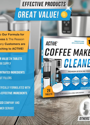 Coffee Machine Cleaner Descaler Tablets - 24 Count, Compatible With Nespresso, Keurig, Ninja, Delonghi, Miele, Coffee Maker Pot Descaling & Cleaning Tabs, Descale Drip Coffe And Espresso Machines