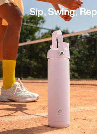 ENCOOL Insulated Water Bottle with Straw Stainless Steel Water Bottle, Leak-Proof, BPA-Free, Double Wall Vacuum Keeps Cold for 24 Hours for Sports, Travel, School (26 oz, Cotton Candy)