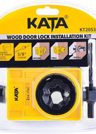 KATA 1-3/8" - 1-3/4" Door Lock Installation Kit for Wood Doors | Door Knob Drilling Kit Fits Standard Wood Doors with Guide Template, Hole Saw for Lockset Installation or Replacement