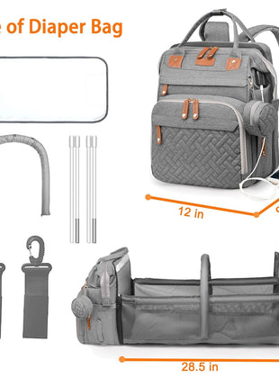 Astro alan Baby Diaper Bag with Changing Station, Waterproof Diaper Bag Backpack for Moms Dads with USB Charging Port, Baby Shower Gifts, Large Capacity diaper backpack, Grey