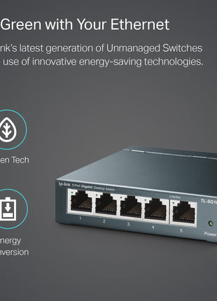 TP-Link TL-SG105, 5 Port Gigabit Unmanaged Ethernet Switch, Network Hub, Ethernet Splitter, Plug & Play, Fanless Metal Design, Shielded Ports, Traffic Optimization