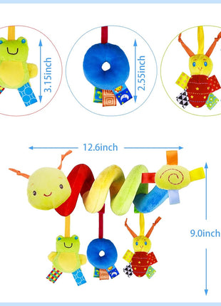 Spiral Car Seat Toys - Baby Sensory Soft Plush Hanging Toys for 0-12 Months Stroller Crib Accessories, Essentials for Expecting Moms & Baby Shower Registry Gift