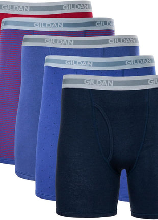 Gildan Men's Underwear Boxer Briefs, Multipack, Mixed Blue/Grey (5-Pack), Large