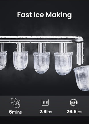 AGLUCKY Ice Makers Countertop with Self-Cleaning, 26lbs/24hrs, 9 Cubes Ready in 6 Mins, Portable Ice Machine with 2 Sizes Bullet Ice/Ice Scoop/Basket for Home/Kitchen/Office/Bar/Party, Red