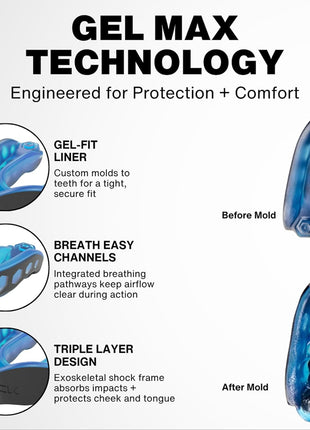 Shock Doctor Mouth Guard Sports, Hockey, Lacrosse, Baseball, Wrestling Moutguard, Gel Max Heavy Duty Protection & Custom Fit, Football Mouth Guard with Strap, Adult & Youth Mouthguard