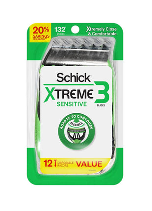 Schick Xtreme 3 Sensitive 3-Blade Disposable Razors for Men, 12ct