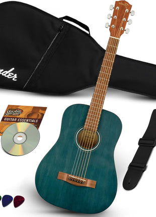Fender FA 15 3/4 Scale Kids Steel String Acoustic Guitar   Blue Learn to Play Bundle with Gig Bag, Strap, Picks, Fender Play Online Lessons, and Austin Bazaar Instructional DVD