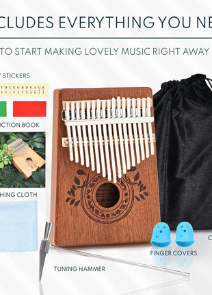 UNOKKI 17-Key Kalimba Thumb Piano - Portable Mahogany Percussion Mbira Instrument - Beginner Tuning Set, Music Instruments for Gift - Light Brown
