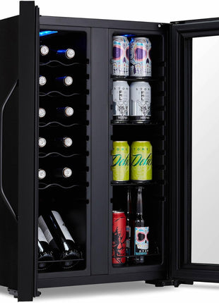 Luma Comfort Shadow Series Wine Cooler Refrigerator 12 Bottle & 39 Can Dual Temperature Zones, Freestanding Mirrored Wine and Beverage Fridge with Double-Layer Tempered Glass Door & Compressor Cooling