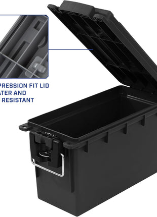Sheffield 12629 Ammo Storage Box, Stackable .30 Cal Field Boxes, Water and Dust Resistant, Lockable Storage Box with Handle, Secures Hunting Gear, Supplies, and Bullets, Made in USA, Black, 1-Pack