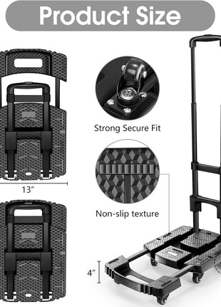 Voipvvii Folding Hand Truck 500lbs, Portable Heavy Duty Dolly Cart, 6 Wheels Collapsible Luggage Cart with 2 Elastic Ropes - Compact Trolley Cart for Easy Moving - Ideal Hand Cart for Travel and More
