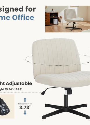 DUMOS Criss Cross Chair Legged Office Wide Comfy Desk Seat, No Wheels Armless Computer Task Seating, Swivel Comfy Vanity Fabric Modern Home Height Adjustable