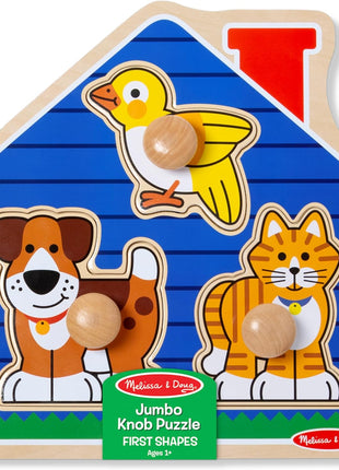 Melissa & Doug Pet Animals Jumbo Knob Puzzle, Wooden Peg Puzzle for Toddlers, Educational Toy for Shape Recognition and Fine Motor Skills, Ages 1+