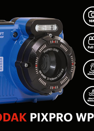 KODAK PIXPRO WPZ2 Rugged Waterproof Shockproof Dustproof WiFi Digital Camera 16MP 4X Optical Zoom 1080P Full HD Video Vlogging Camera 2.7 inch LCD (Blue)
