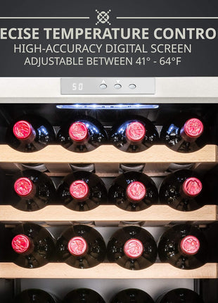 Ivation 28 Bottle Compressor Wine Cooler Refrigerator w/Lock | Large Freestanding Wine Cellar For Red, White, Champagne or Sparkling Wine | 41f-64f Digital Temperature Control Fridge Stainless Steel