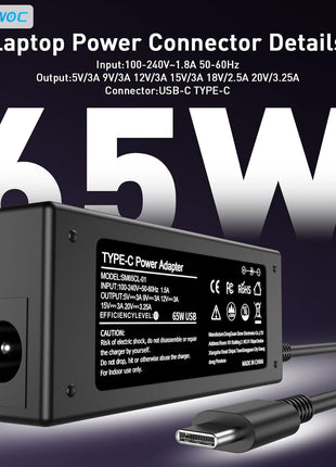 Universal 65W USB C Laptop Charger Compatible with Lenovo,HP, Dell, Acer, Asus, Samsung, Google and More, for Office, School, and Family
