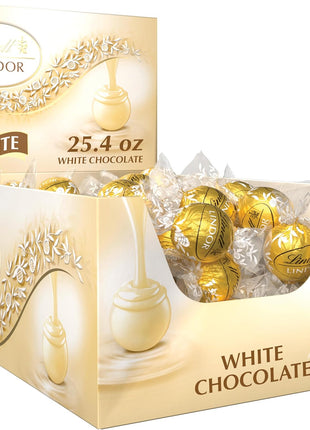 Lindt LINDOR White Chocolate Candy Truffles, Smooth Melting Truffle Center, Bulk Candy Individually Wrapped, 60 Ct