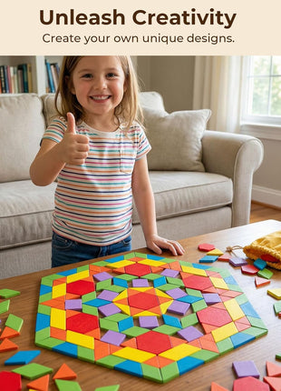 LovesTown 209 PCS Shapes Wooden Pattern Blocks for Kids | Geometric with Activity Cards, Storage Bag, Educational Tangram Puzzles, Great Learning Gift