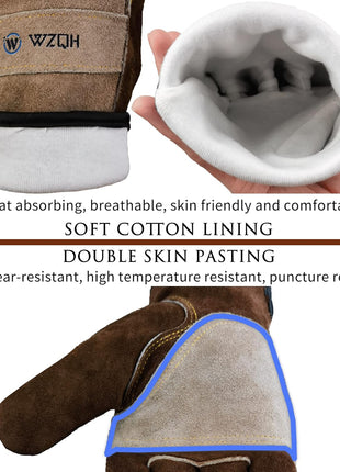 WZQH Leather Work Gloves for Men or Women.Gardening,Welding,Coffee-grey L | Glove for Tig, Mig, Construction, Chainsaw, Farm, Ranch, etc. Cowhide, Soft Lining, Utility, Firm Grip, Durable.Large