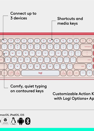 Logitech POP ICON Keys Wireless Bluetooth Keyboard - Rose and Off-White | Comfortable typing, programmable keys, easy-switch between up to 3 devices, for laptop, tablet, PC