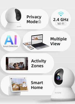 Security Camera 2K, blurams Baby Monitor Dog Camera 360-degree for Home Security w/Smart Motion Tracking, Phone App, IR Night Vision, Siren, Works with Alexa & Google Assistant & IFTTT, 2-Way Audio