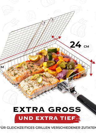 SHIZZO Grill Basket Set, Barbecue BBQ Grilling, Stainless Steel Folding Portable Outdoor Camping Rack for Fish, Shrimp, Vegetables, Cooking Accessories, Gifts for Dad, husband, Friends